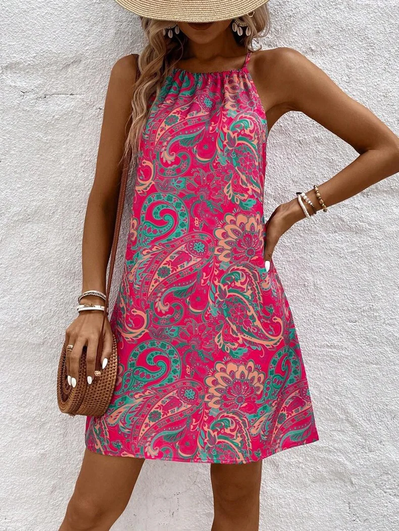 Damen lässiges Sommerkleid mit verspieltem Paisleymuster und feinen Spaghettiträgern R&B - Image 5