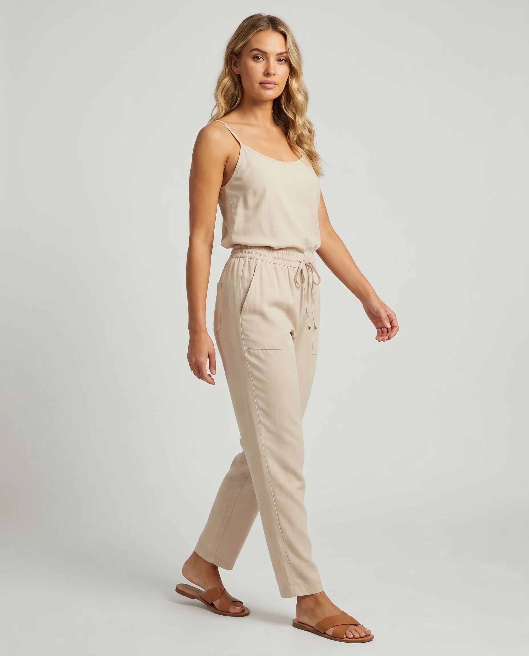 Damen lässiges Spaghetti-Top aus hochwertigem Leinen mit verschlusslosem Design