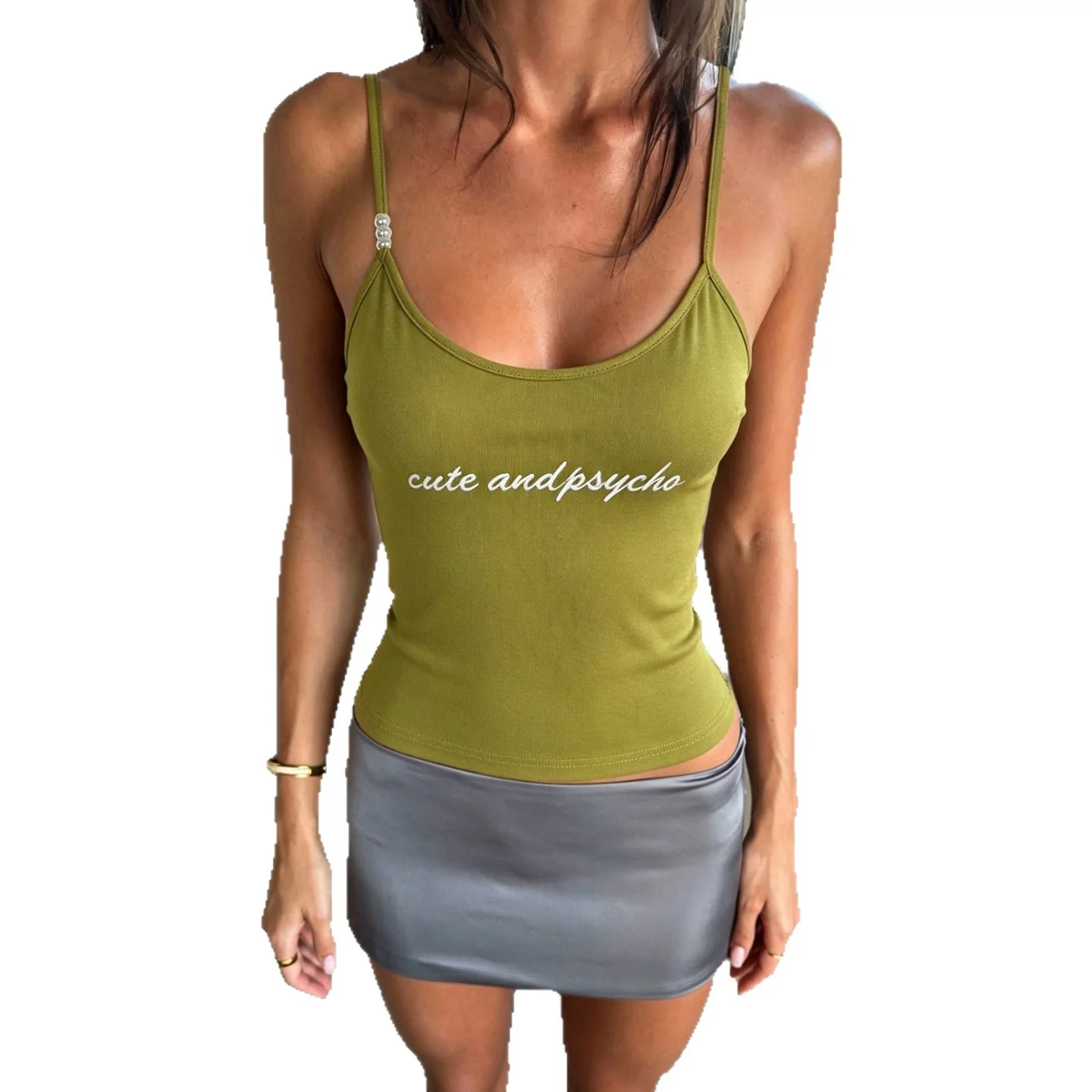 Damen lässiges Spaghetti-Träger Top mit Schriftzug Heidi-Mode - Image 5