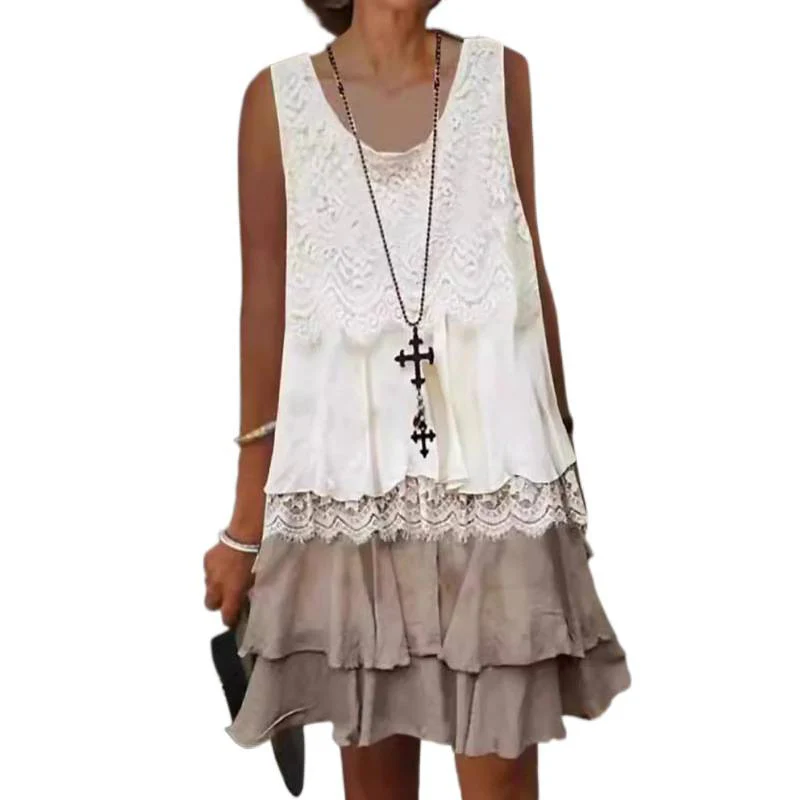 Damen lässiges Strandkleid mit Spitzenverzierung und voluminösem Rüschensaum R&B - Image 5