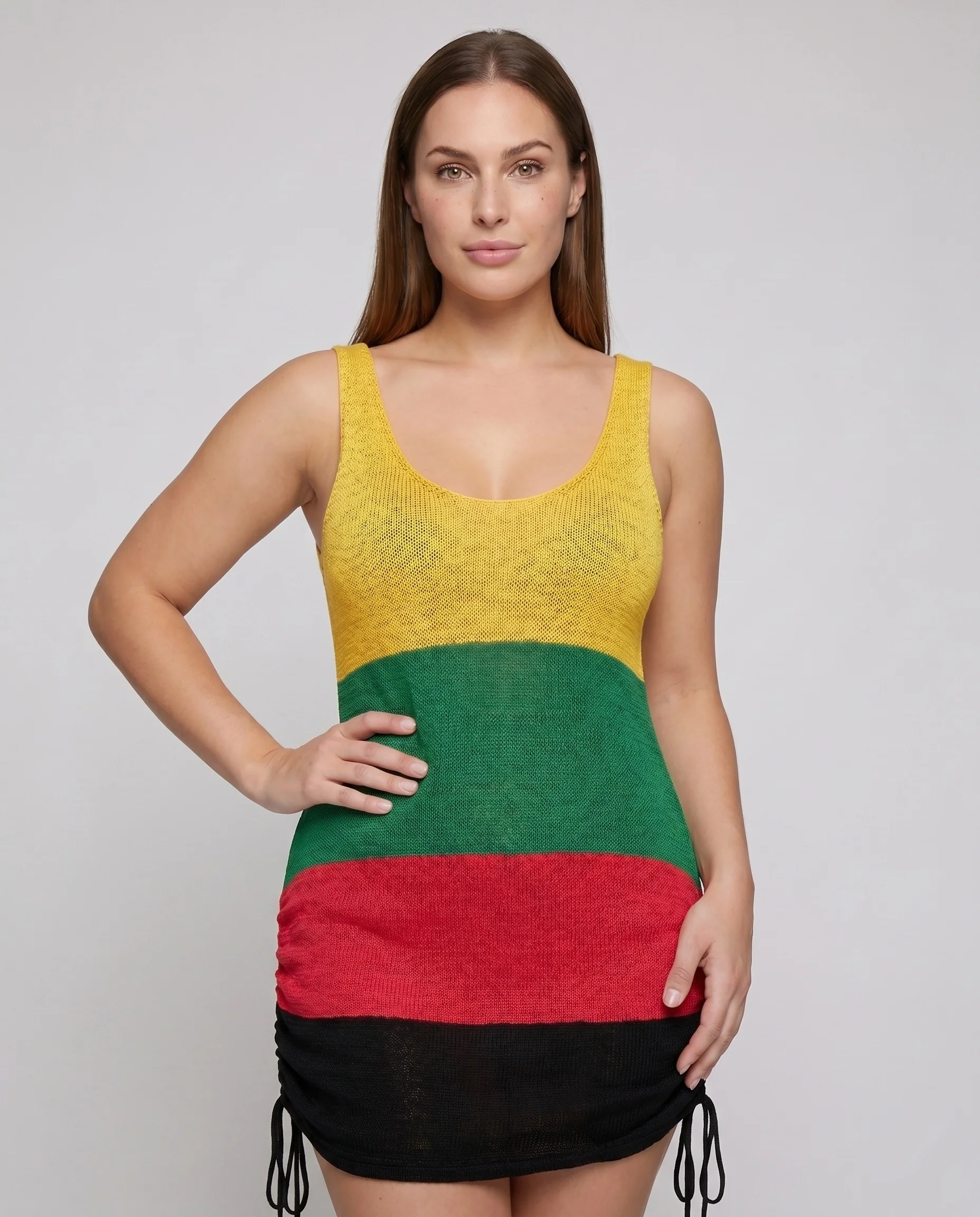 Damen lässiges Strandkleid mit tiefem V-Ausschnitt und elastischen Schnüroperationen Heidi Mode - Image 2