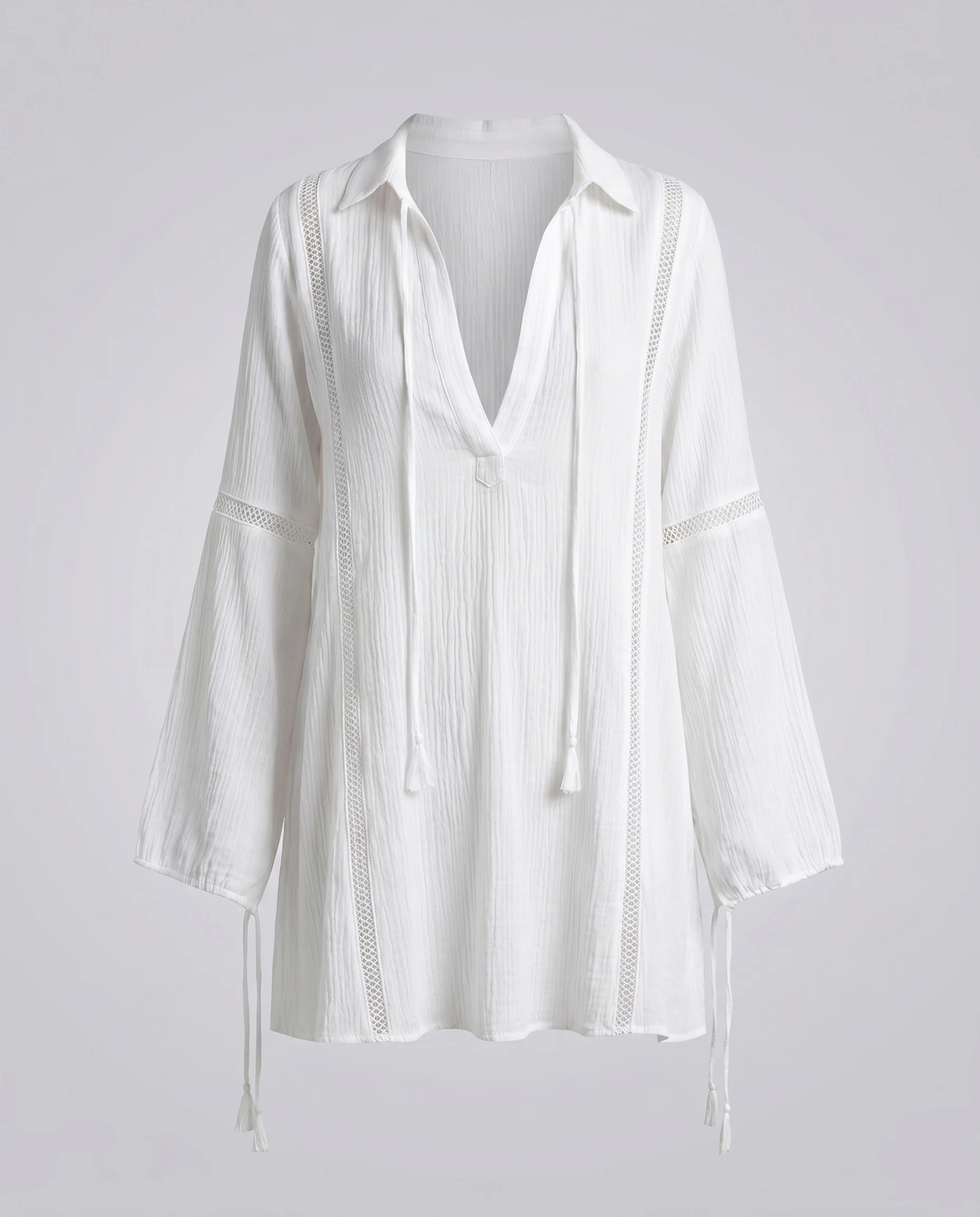 Damen lässiges Strandshemd mit elegantem Lochmuster und Bindedetails Heidi Mode - Image 5