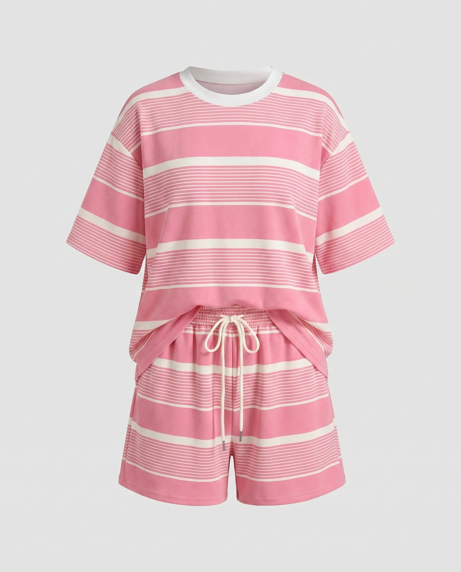 Damen lässiges Streifen-T-Shirt und Shorts Set - Image 4