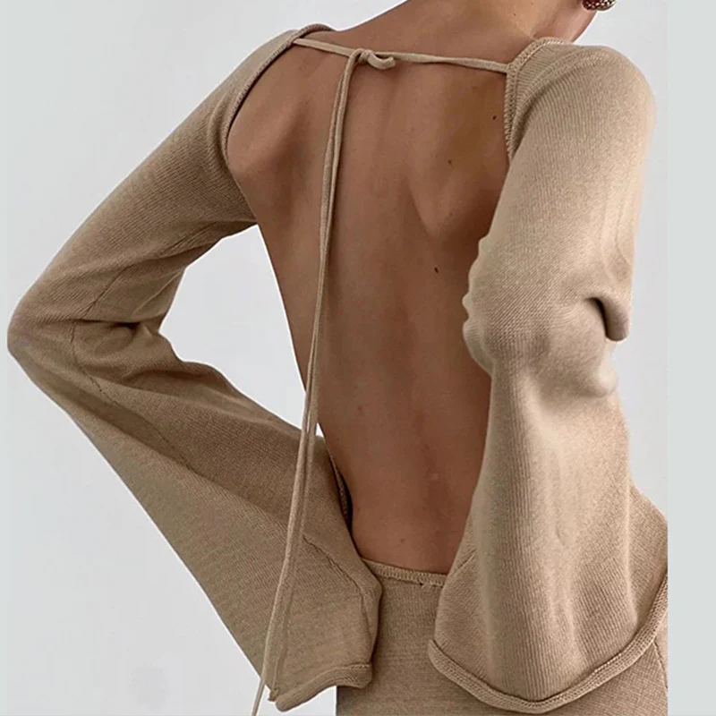 Damen lässiges Strickkleid mit weiten Ärmeln und Rundhalsausschnitt R&B - Image 4