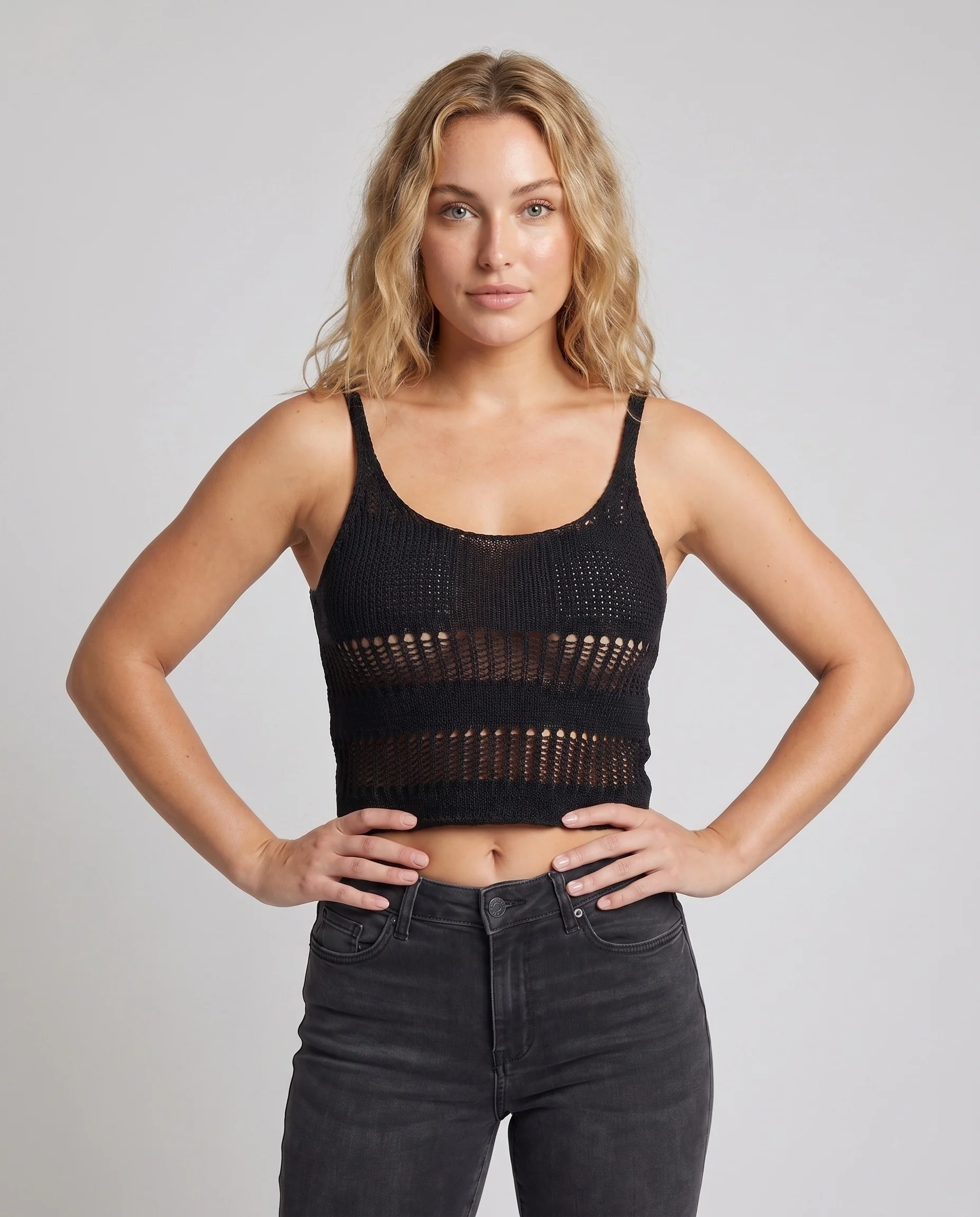 Damen lässiges Strickoberteil mit transparenten Mustern - Image 2