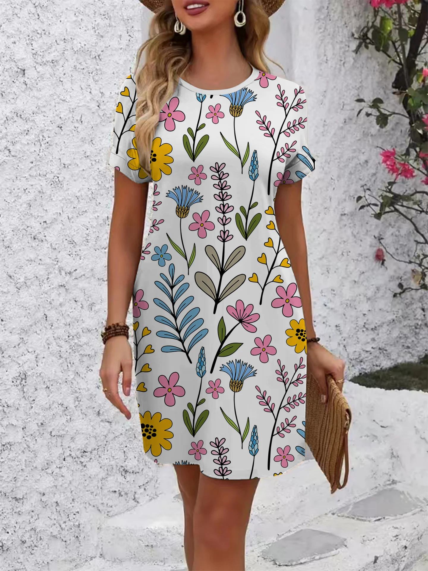 Damen lässiges T-Shirt Kleid mit buntem Blumenmuster und bequemem Schnitt R&B - Image 7