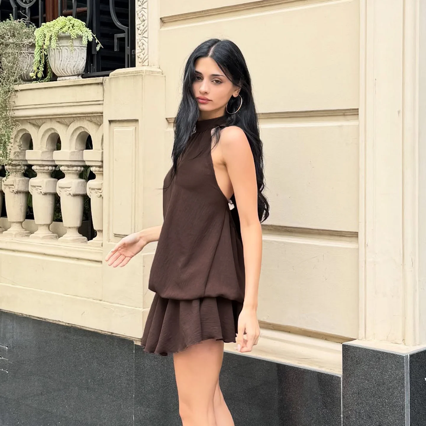 Damen lässiges Trägerkleid mit voluminösem Rocksaum R&B - Image 2