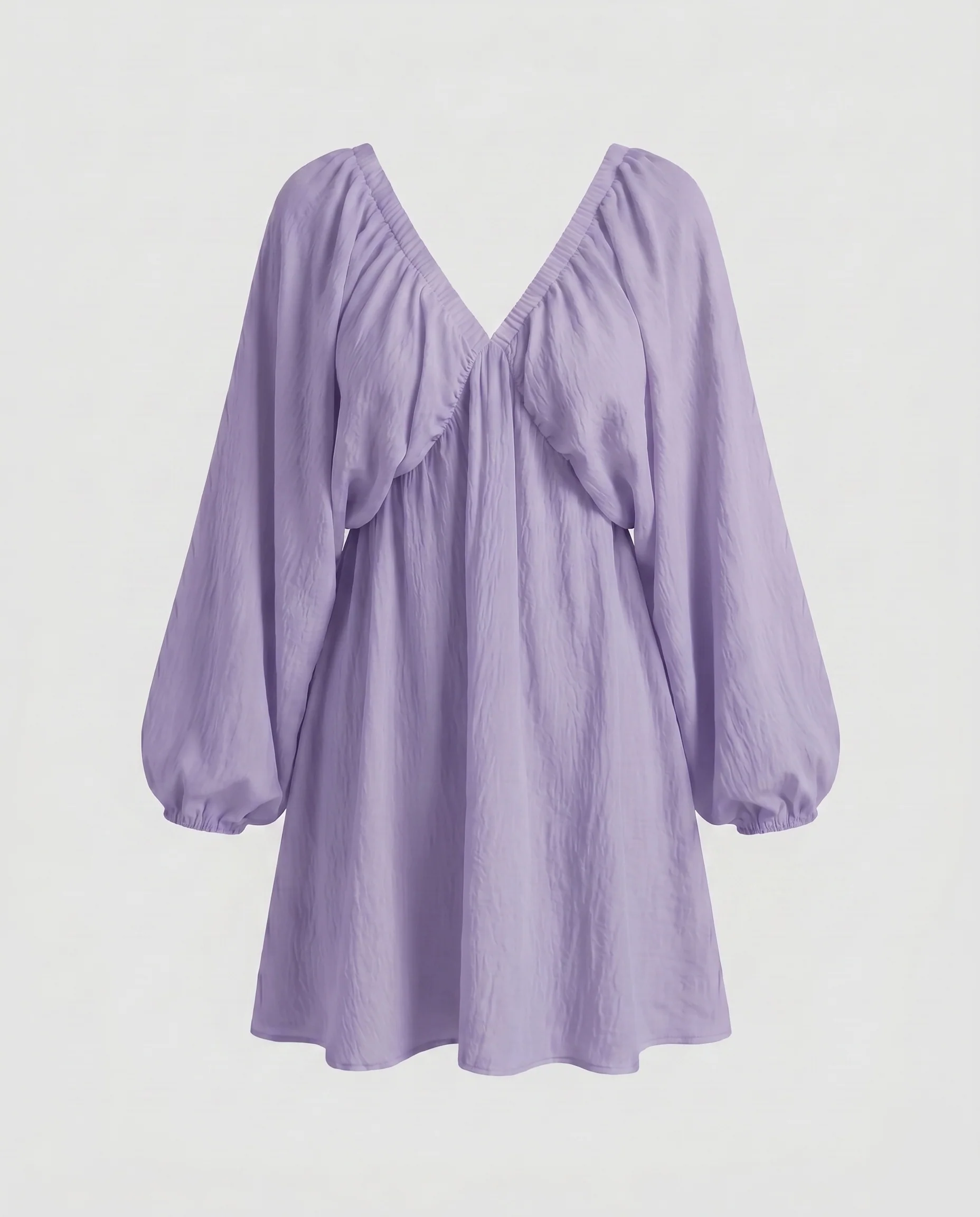 Damen lässiges V-Ausschnitt Minikleid mit voluminösen Ärmeln - Image 13