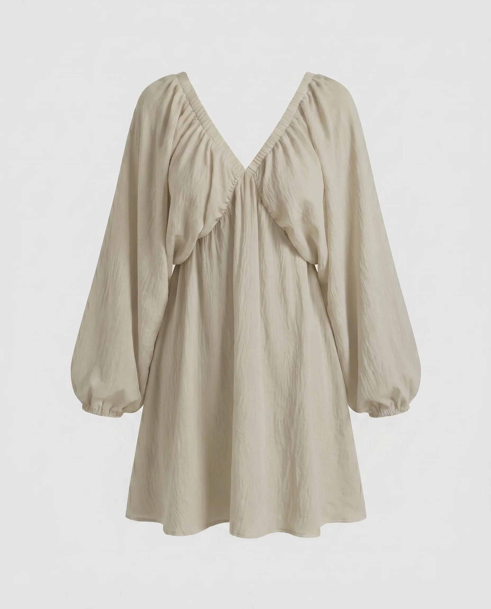 Damen lässiges V-Ausschnitt Minikleid mit voluminösen Ärmeln - Image 6