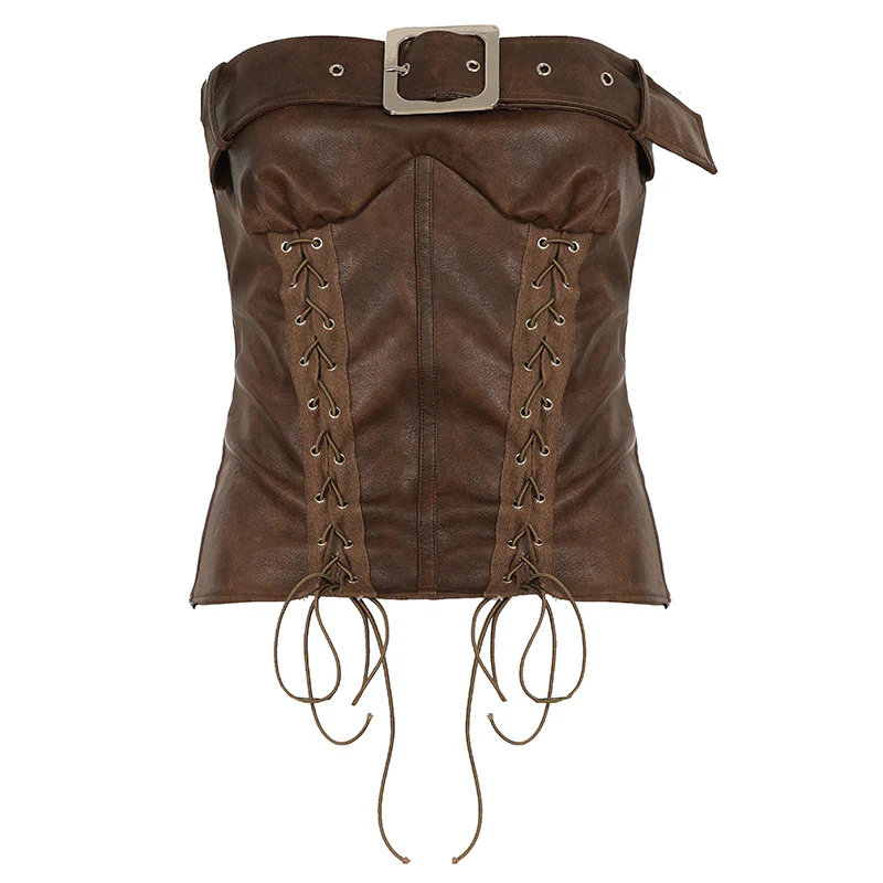 Damen Leder-Corsage mit Schnüroptik und dekorativem Gürtel R&B - Image 7