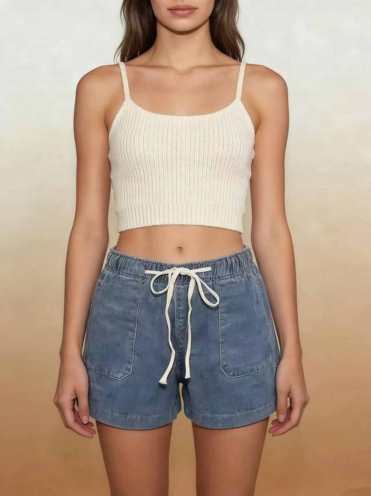Damen Legere Denim-Shorts mit elastischem Bund R&B - Image 6