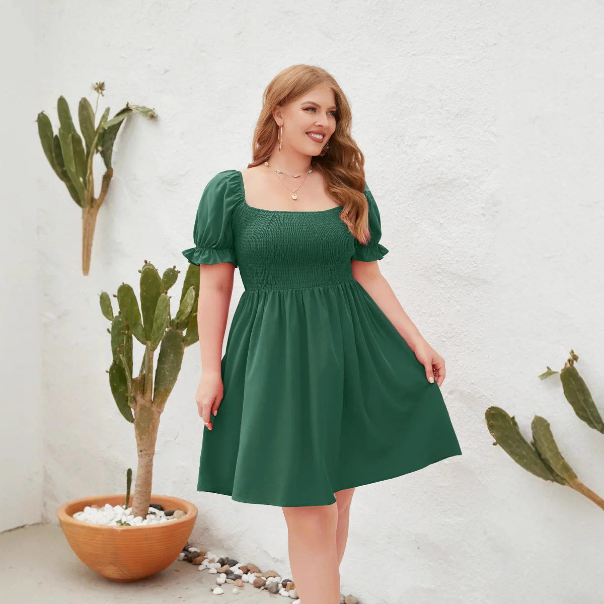 Damen Leichtes Sommerkleid mit schulterfreier Passform und voluminösen Puffärmeln R&B - Image 4