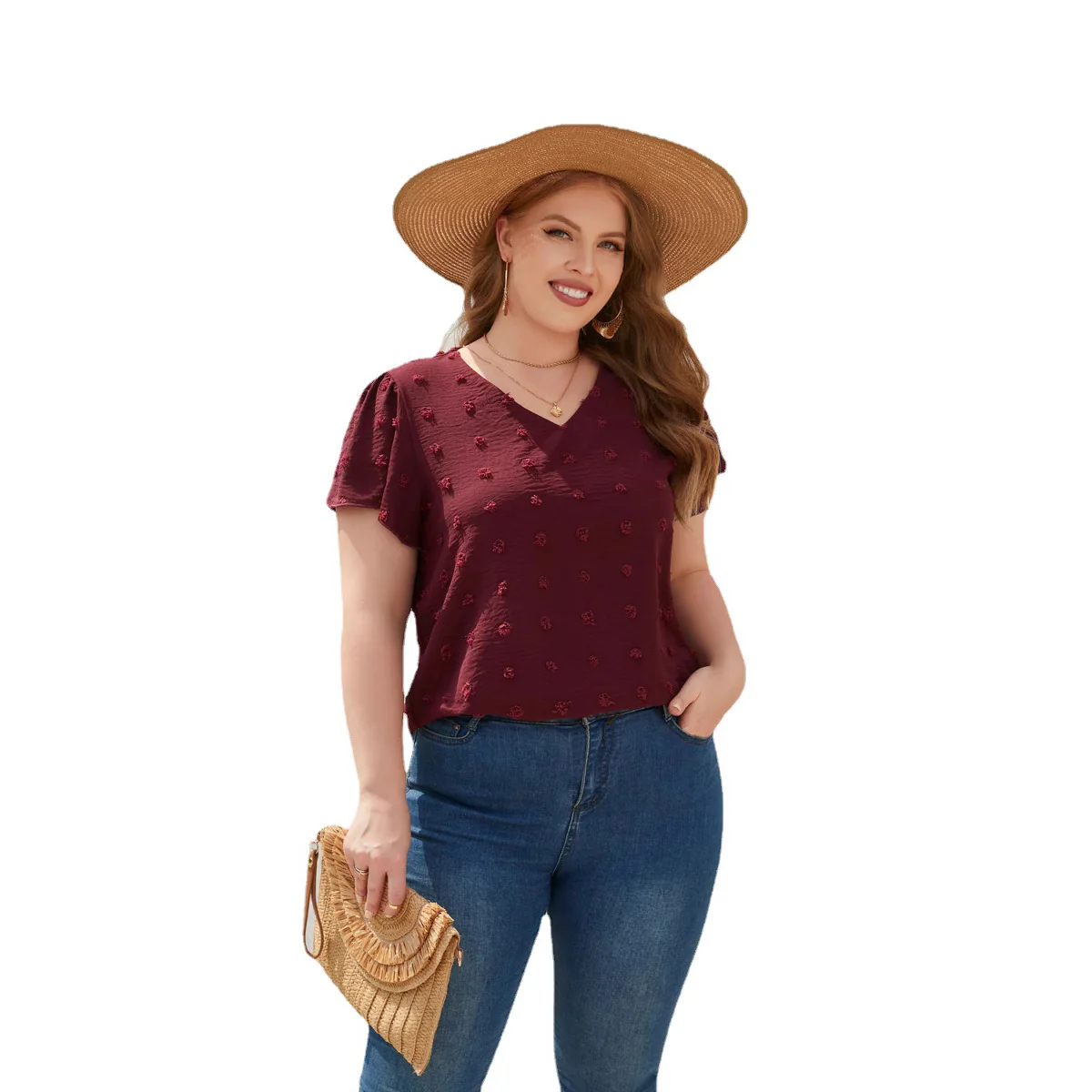 Damen Leichtes V-Ausschnitt T-Shirt mit strukturiertem Design R&B - Image 5