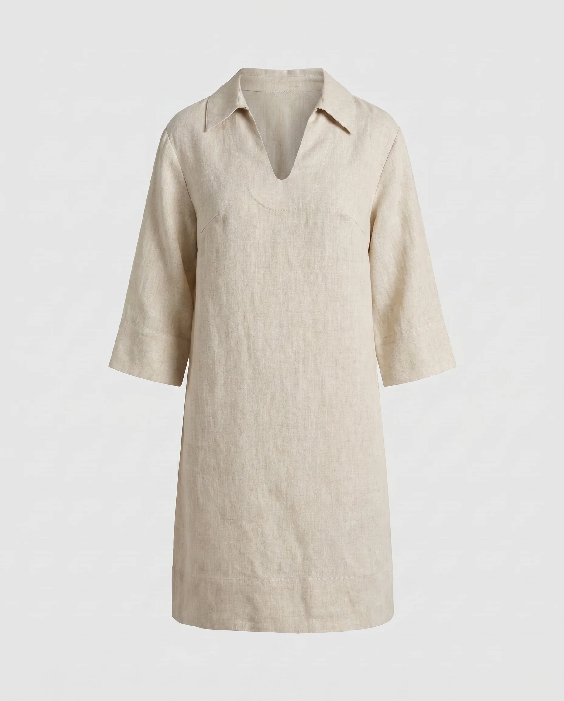 Damen Leinenkleid mit modischem V-Ausschnitt und ausgestellten Ärmeln - Image 6