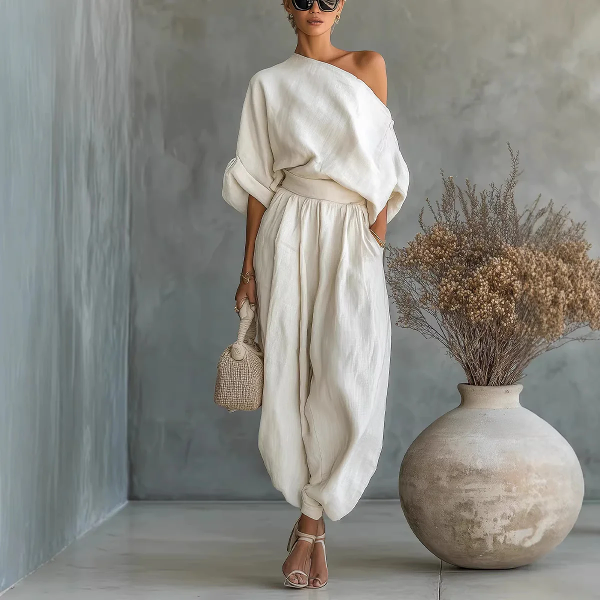 Damen Lifestyle Jumpsuit mit einseitigem Ausschnitt und lockerer Silhouette R&B - Image 4