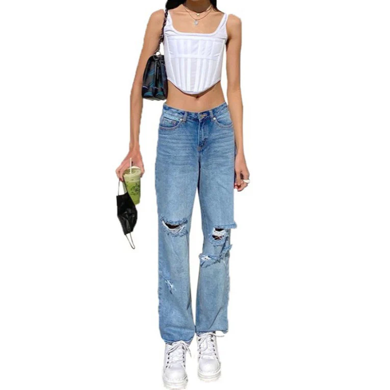 Damen lockere High-Waist Destroyed Jeans R&B - Image 4
