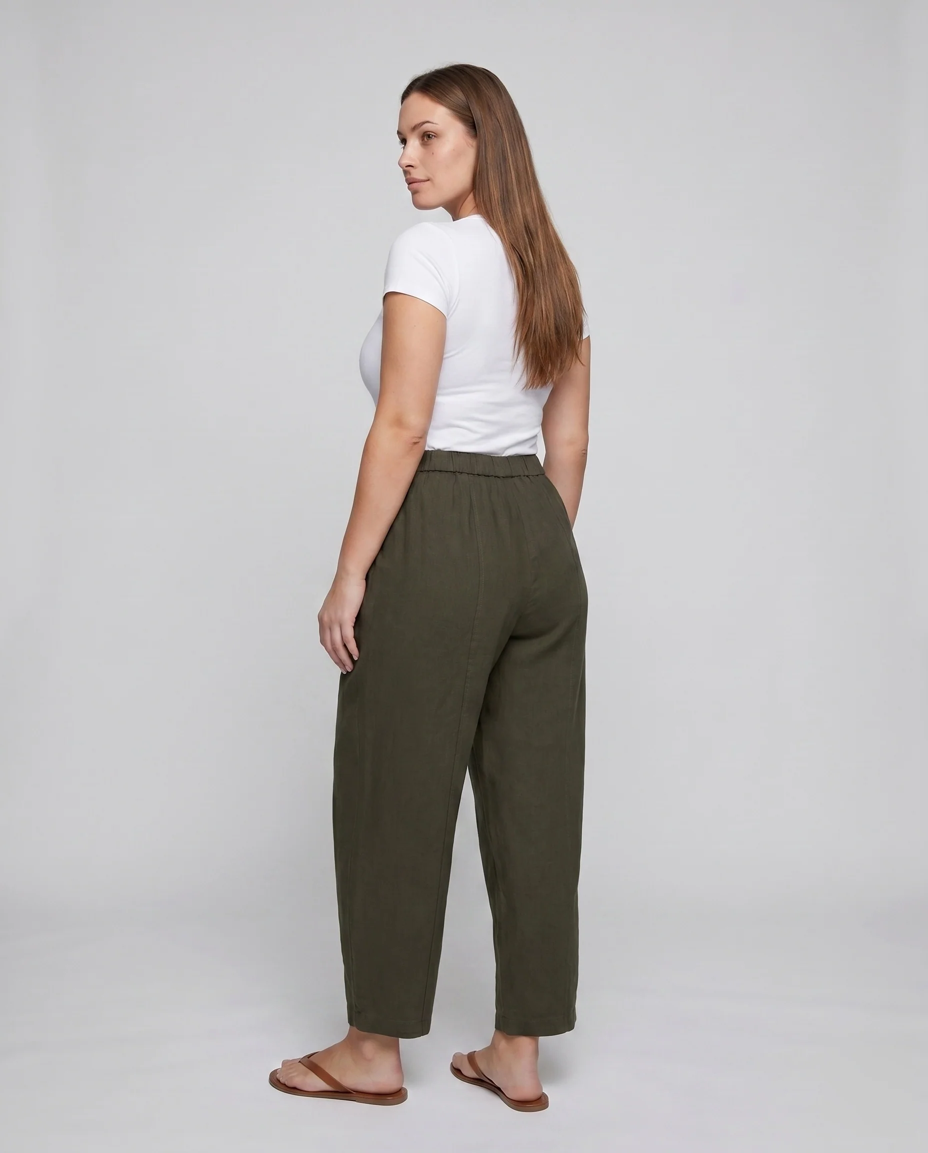 Damen lockere Leinen-Culotte mit elastischem Bund und seitlichen Taschen - Image 4