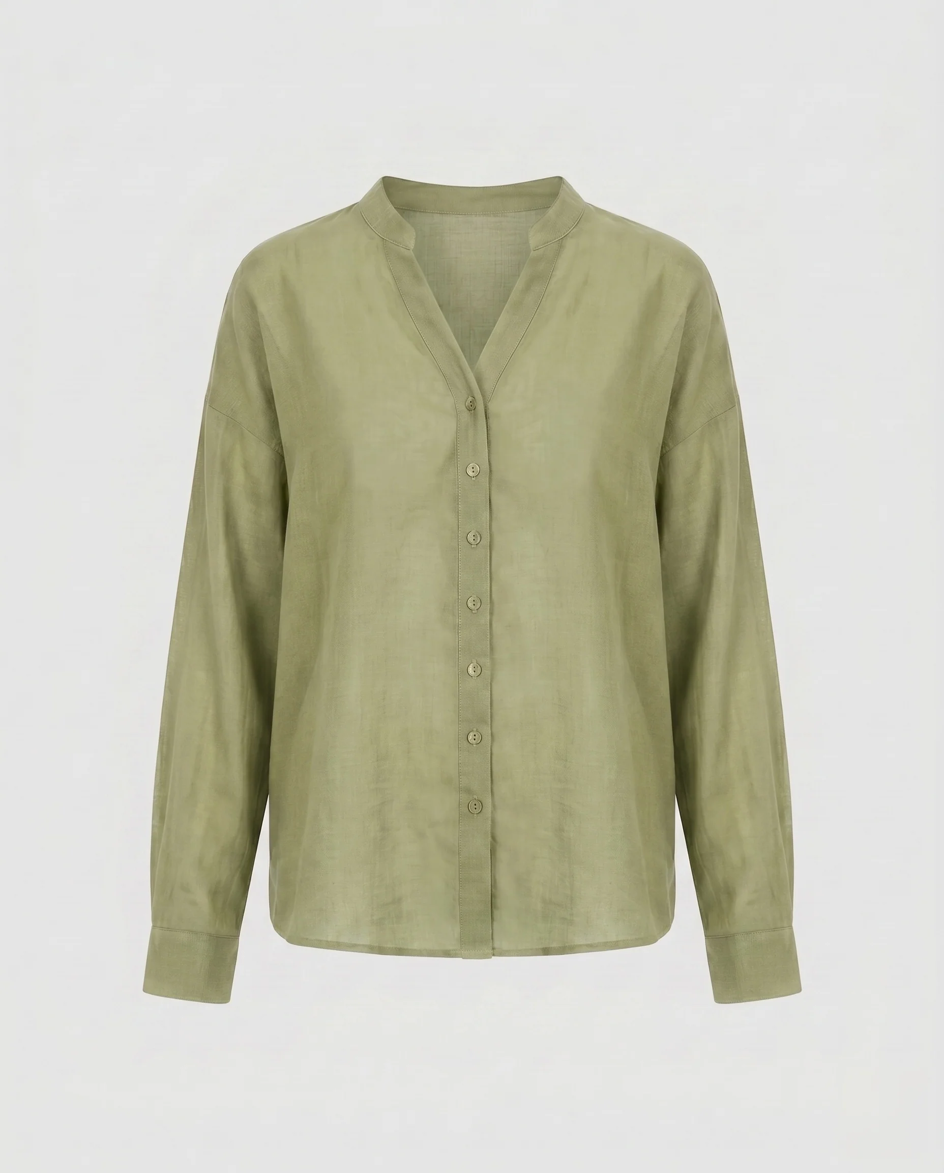 Damen lockere Leinenbluse mit feinem V-Ausschnitt und Knopfleiste - Image 6