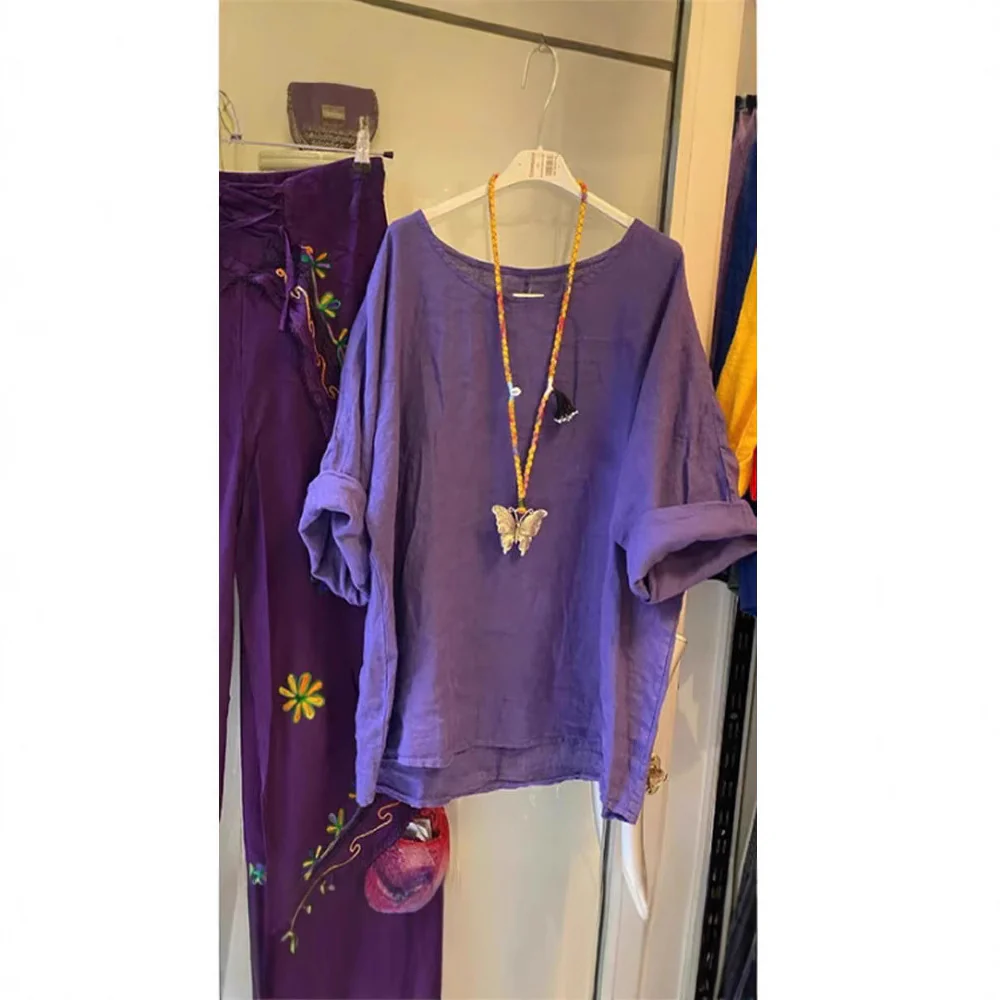 Damen Lockere Leinenbluse mit lässigem Schnitt und Rollärmeln R&B - Image 3