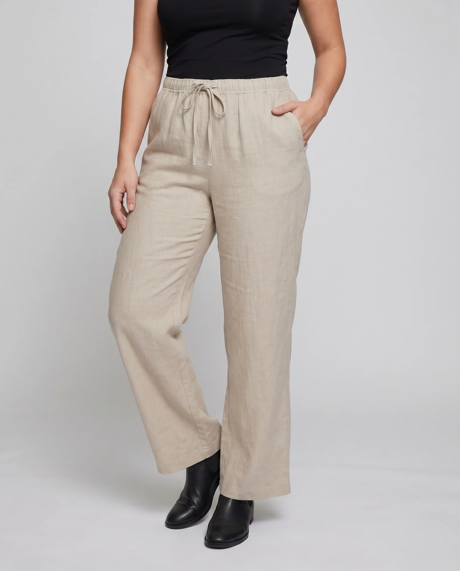 Damen lockere Leinenhose mit elastischem Bund und geradem Schnitt - Image 2