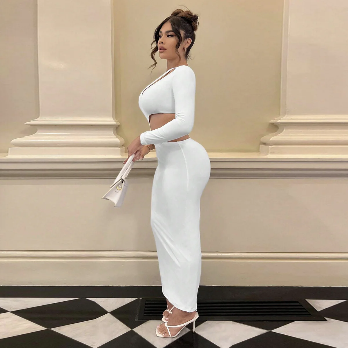 Damen Longsleeve Maxi-Kleid mit sexy Cut-Outs und figurbetontem Schnitt R&B - Image 2