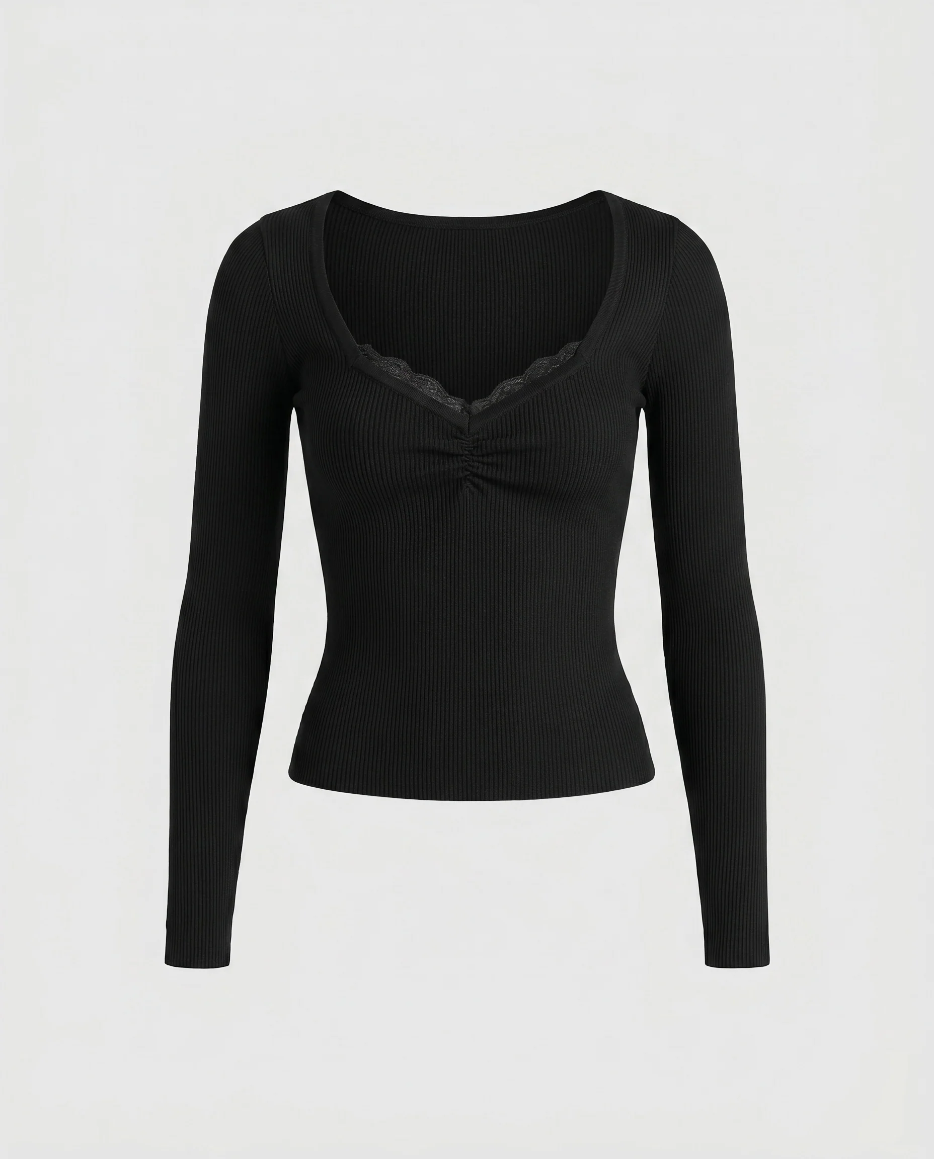 Damen Longsleeve mit zartem Spitzenbesatz und gerafftem Design - Image 5