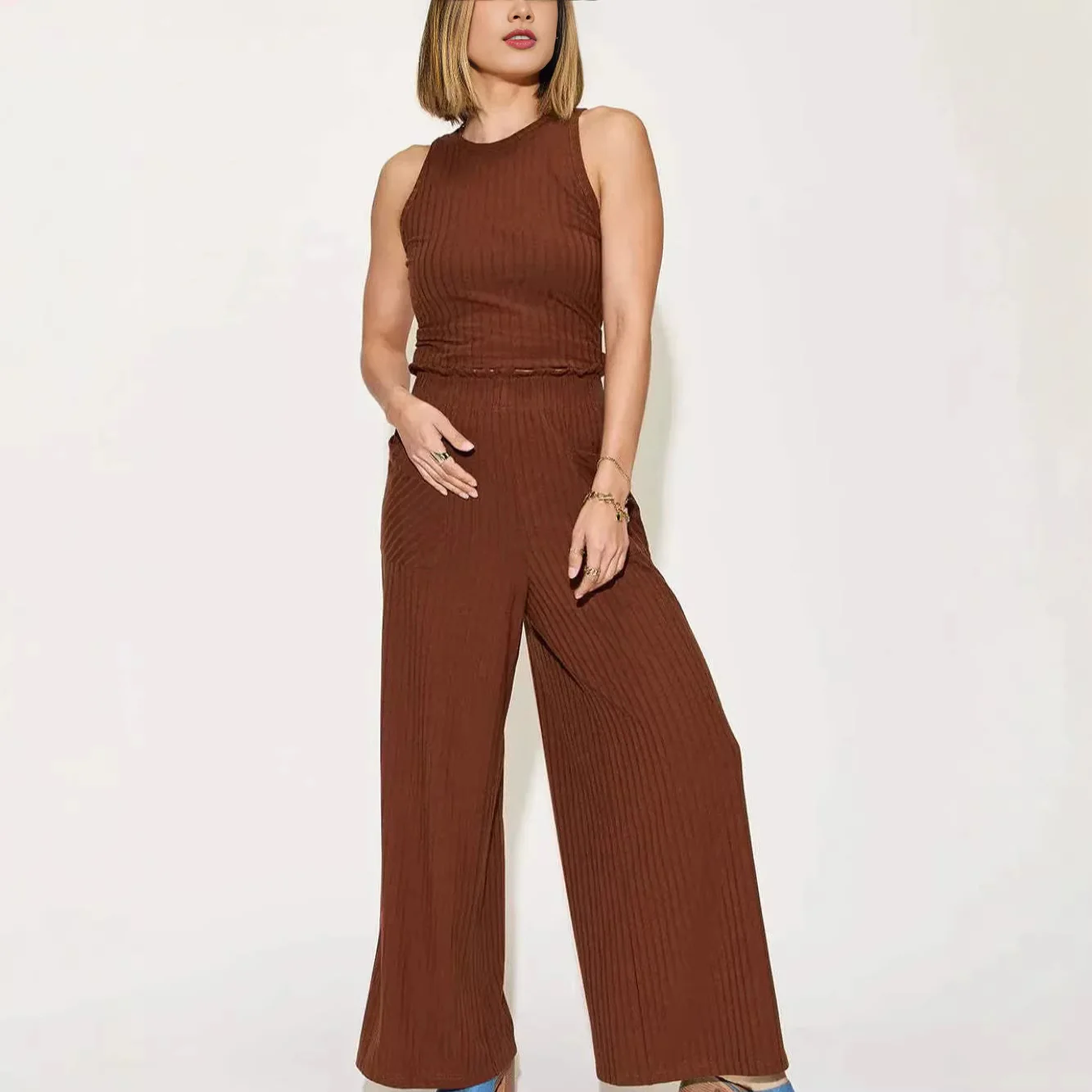 Damen lässiger Overall mit weitem Bein und praktischen Taschen R&B - Image 4