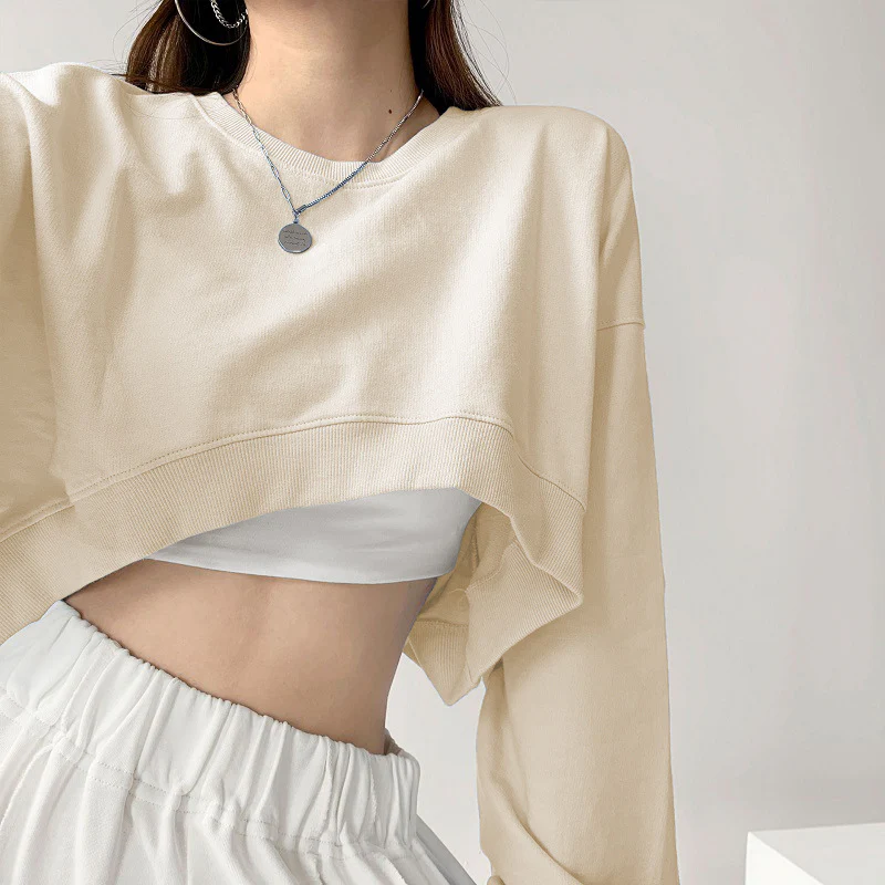 Damen lässiges Crop-Sweatshirt mit weit geschnittenen Ärmeln und modischem Schnitt - Image 8