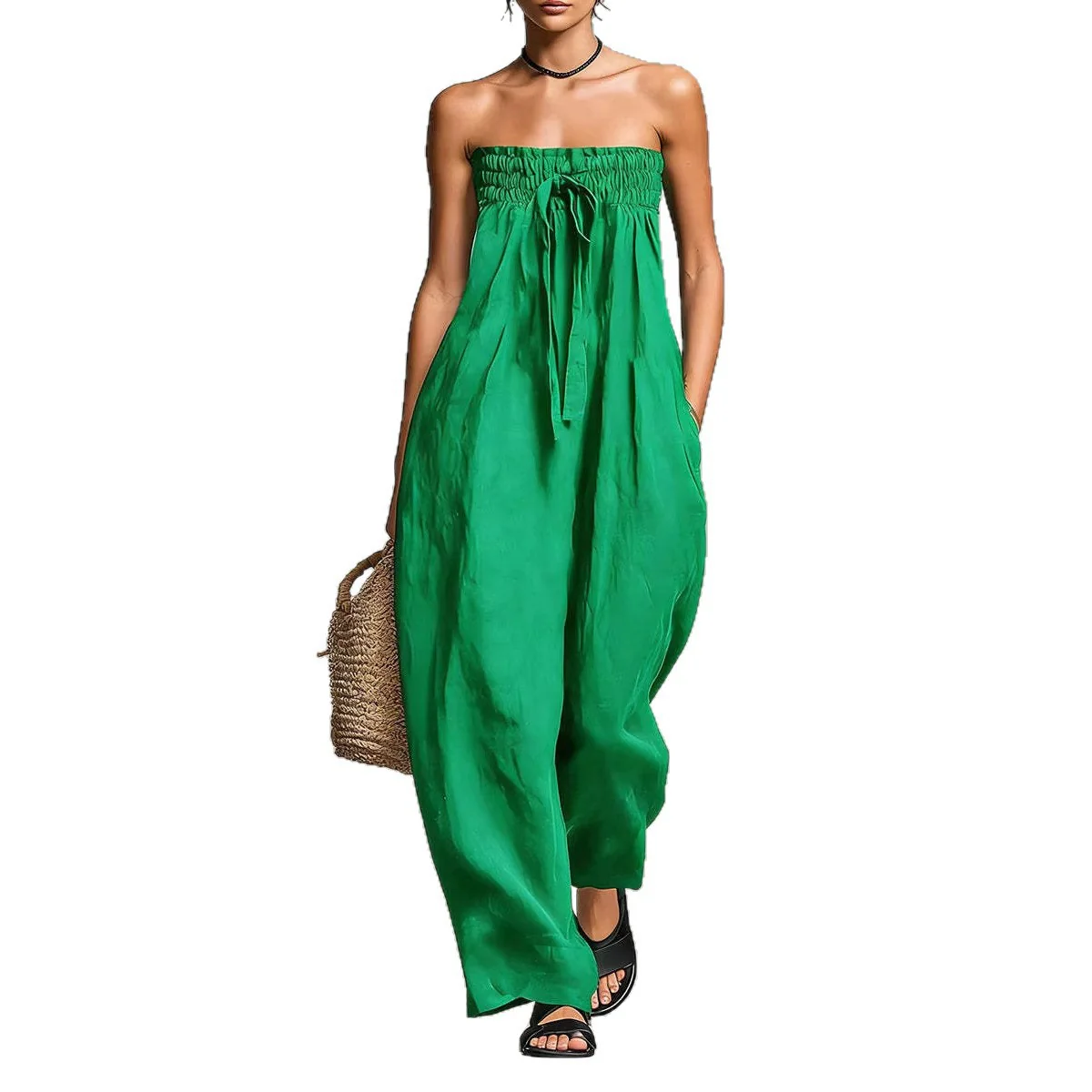 Damen Lässiges Jumpsuit mit elastischem Oberteil und weitem Bein R&B - Image 5
