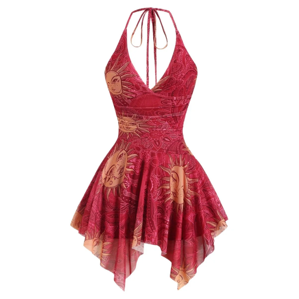 Damen lässiges Strandkleid mit asymmetrischem Saum und raffiniertem Druck R&B - Image 2