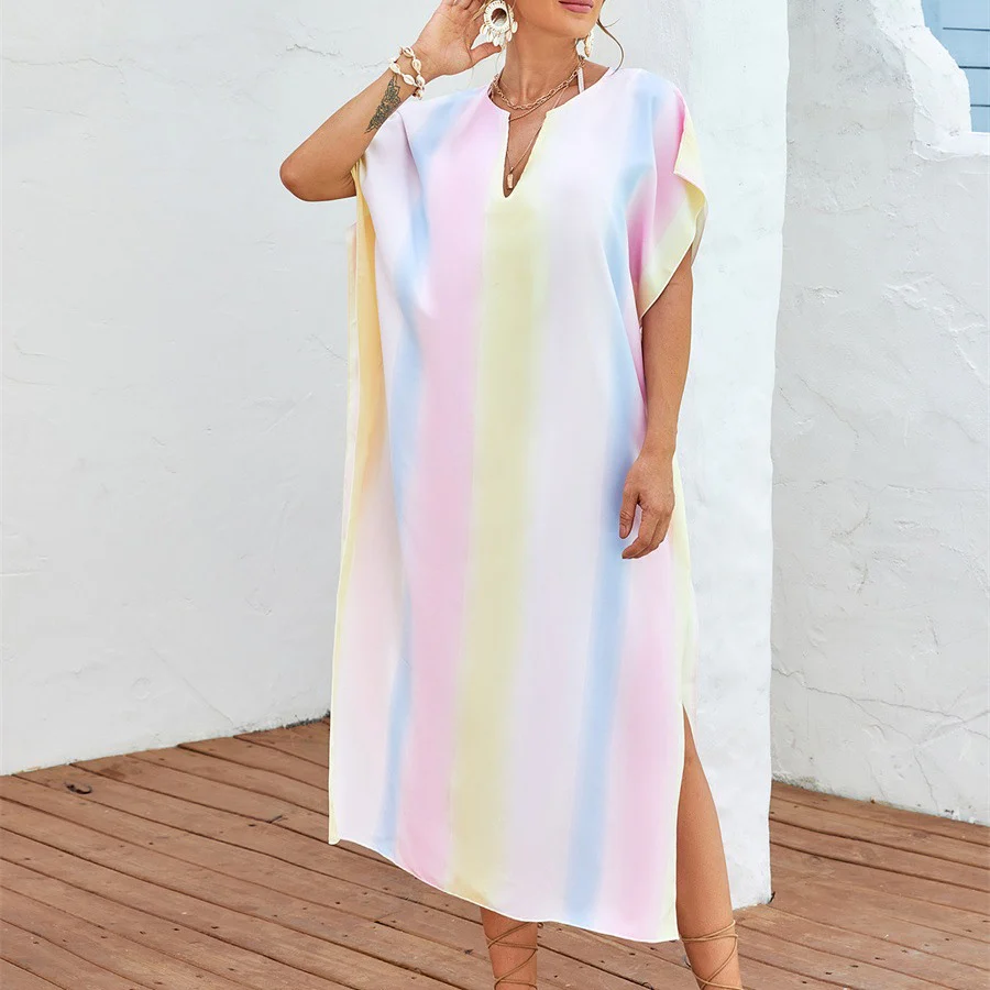 Damen lässiges Strandkleid mit V-Ausschnitt und luftigen Ärmeln R&B - Image 3