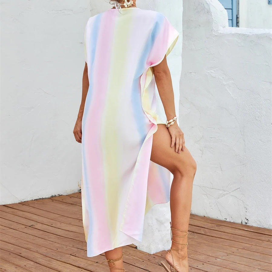 Damen lässiges Strandkleid mit V-Ausschnitt und luftigen Ärmeln R&B - Image 4