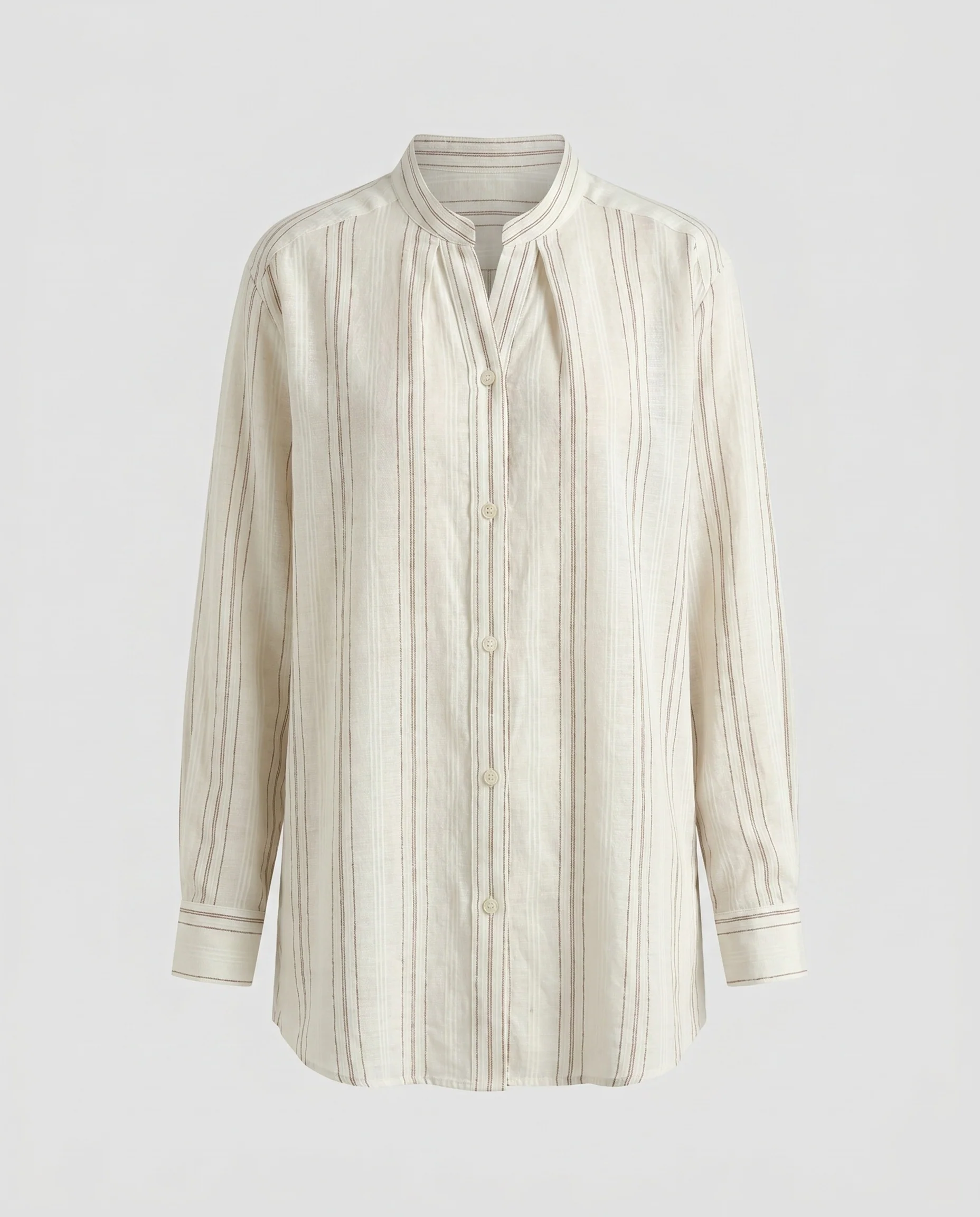 Damen luftige Bluse mit feinen Streifen und modernem Stehkragen - Image 5