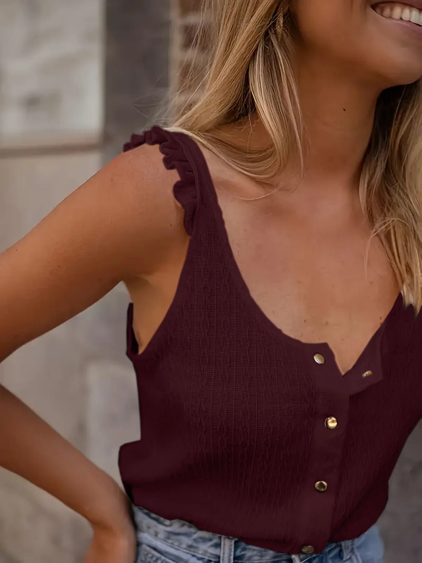 Damen luftige Bluse mit Knopfleiste und Rüschen R&B - Image 5