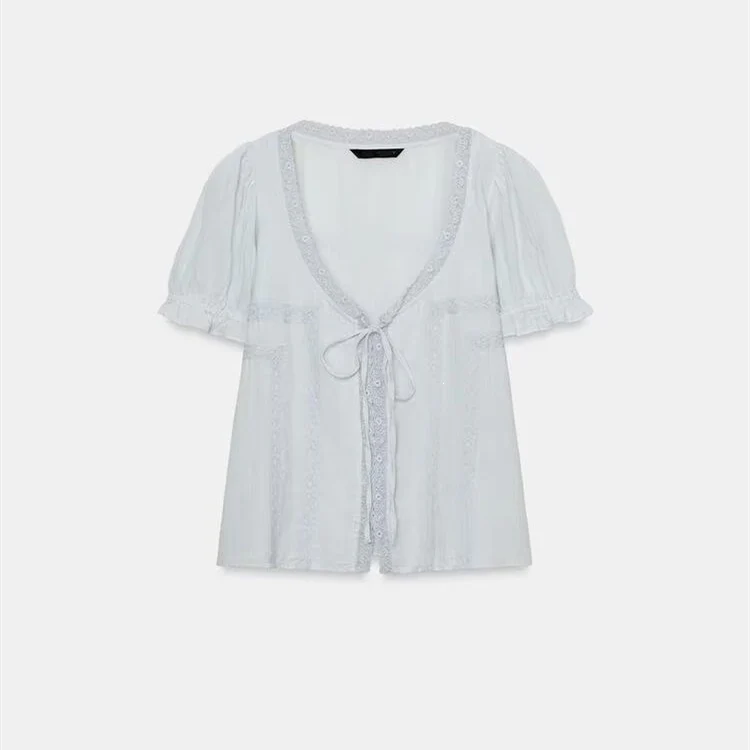 Damen luftige Bluse mit Rüschendetails und dekorativen Knöpfen R&B - Image 7