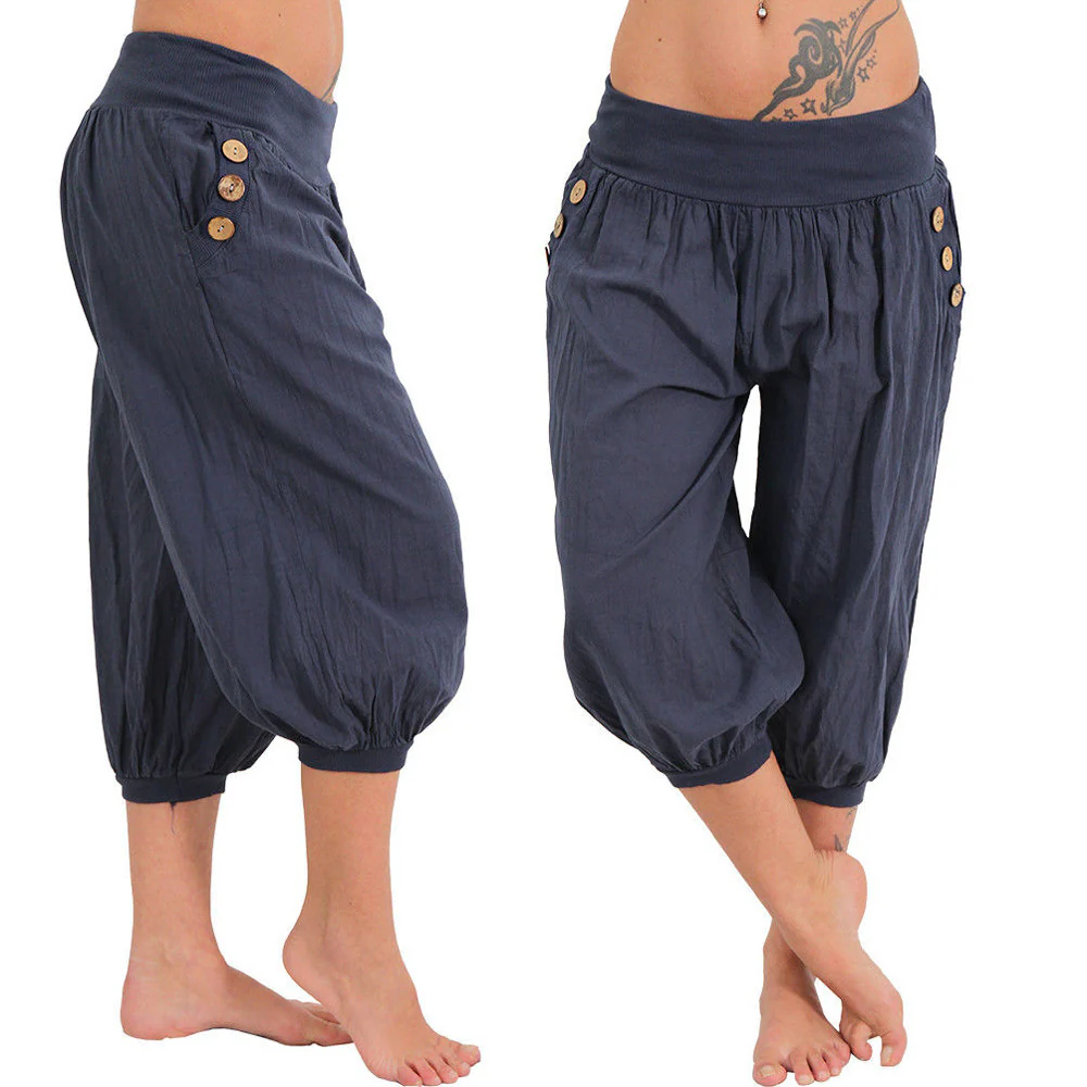Damen luftige Haremshose mit praktischen Knopfdetails R&B