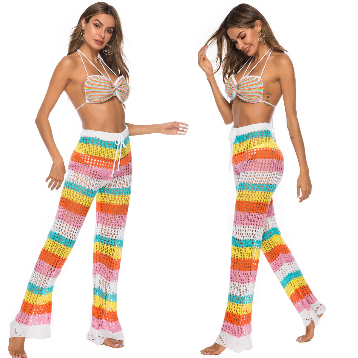 Damen luftige Häkel-Strickhose im modernen Farbblockdesign R&B - Image 2