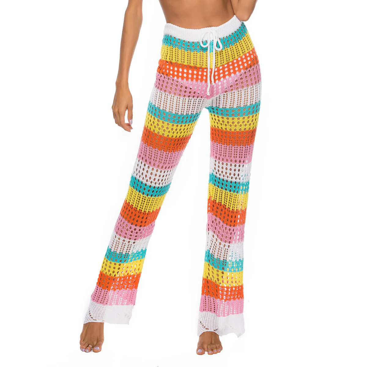 Damen luftige Häkel-Strickhose im modernen Farbblockdesign R&B - Image 4
