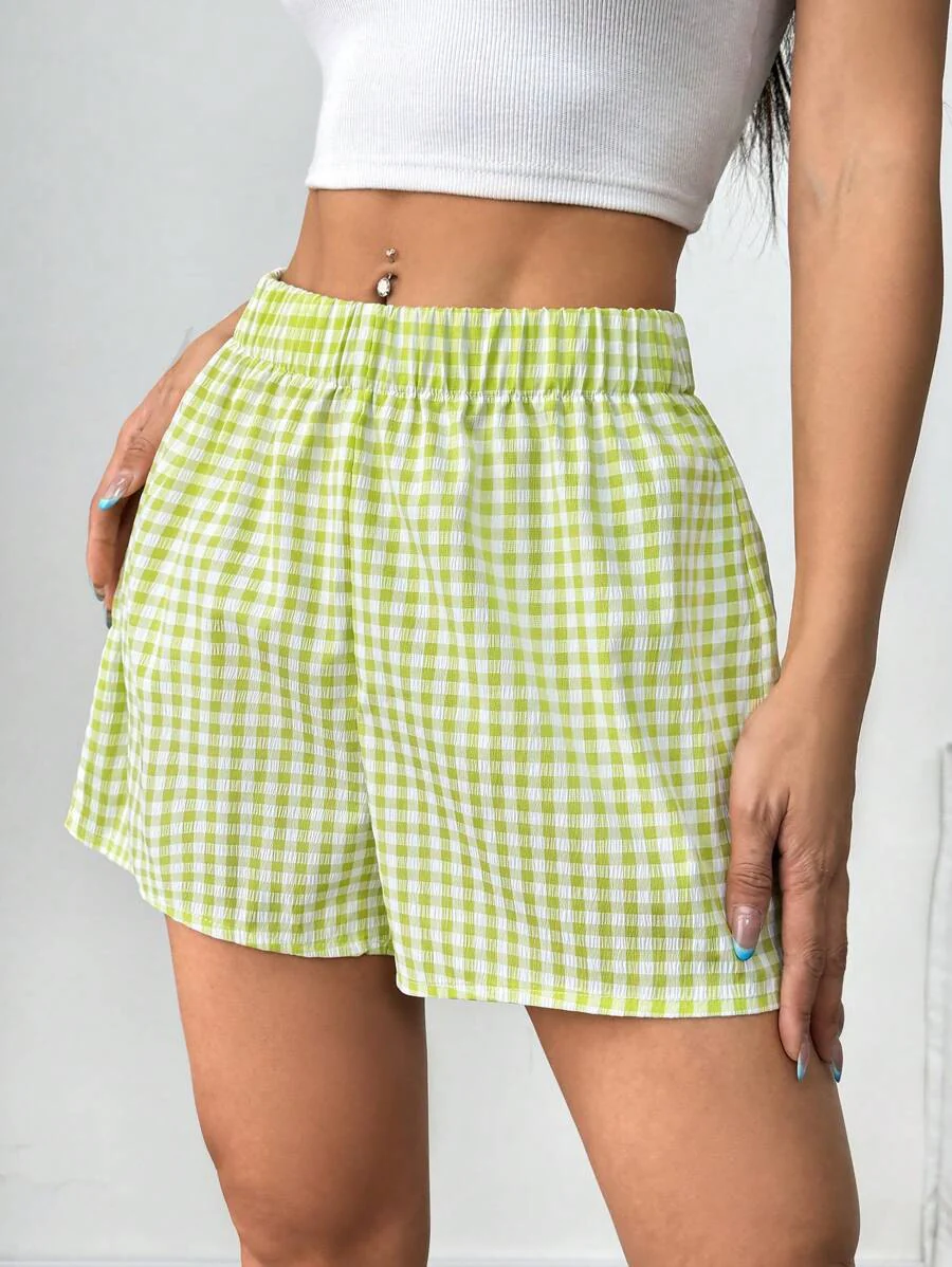 Damen luftige Karoshorts mit elastischem Bund und seitlichen Taschen R&B - Image 2