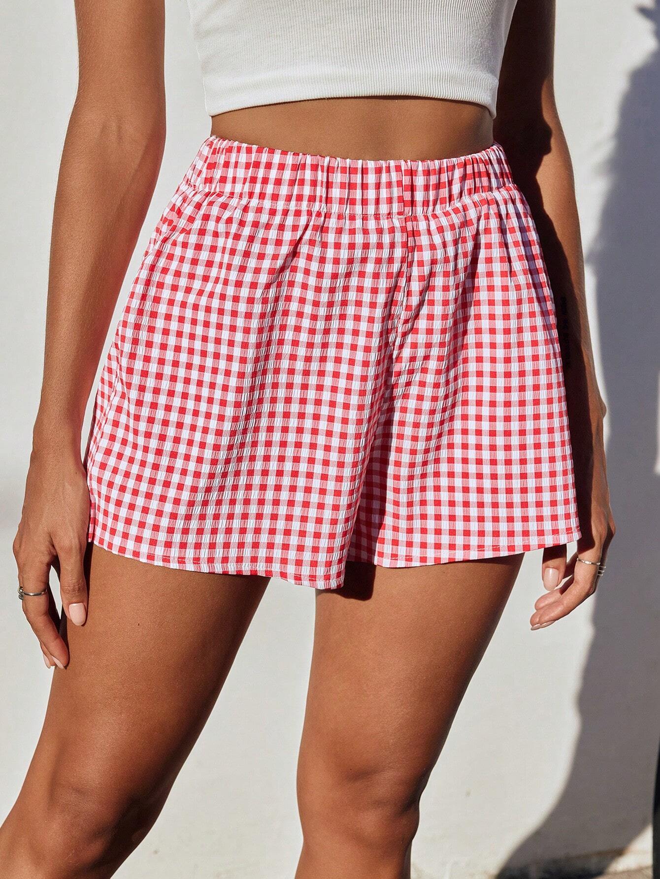 Damen luftige Karoshorts mit elastischem Bund und seitlichen Taschen R&B - Image 4