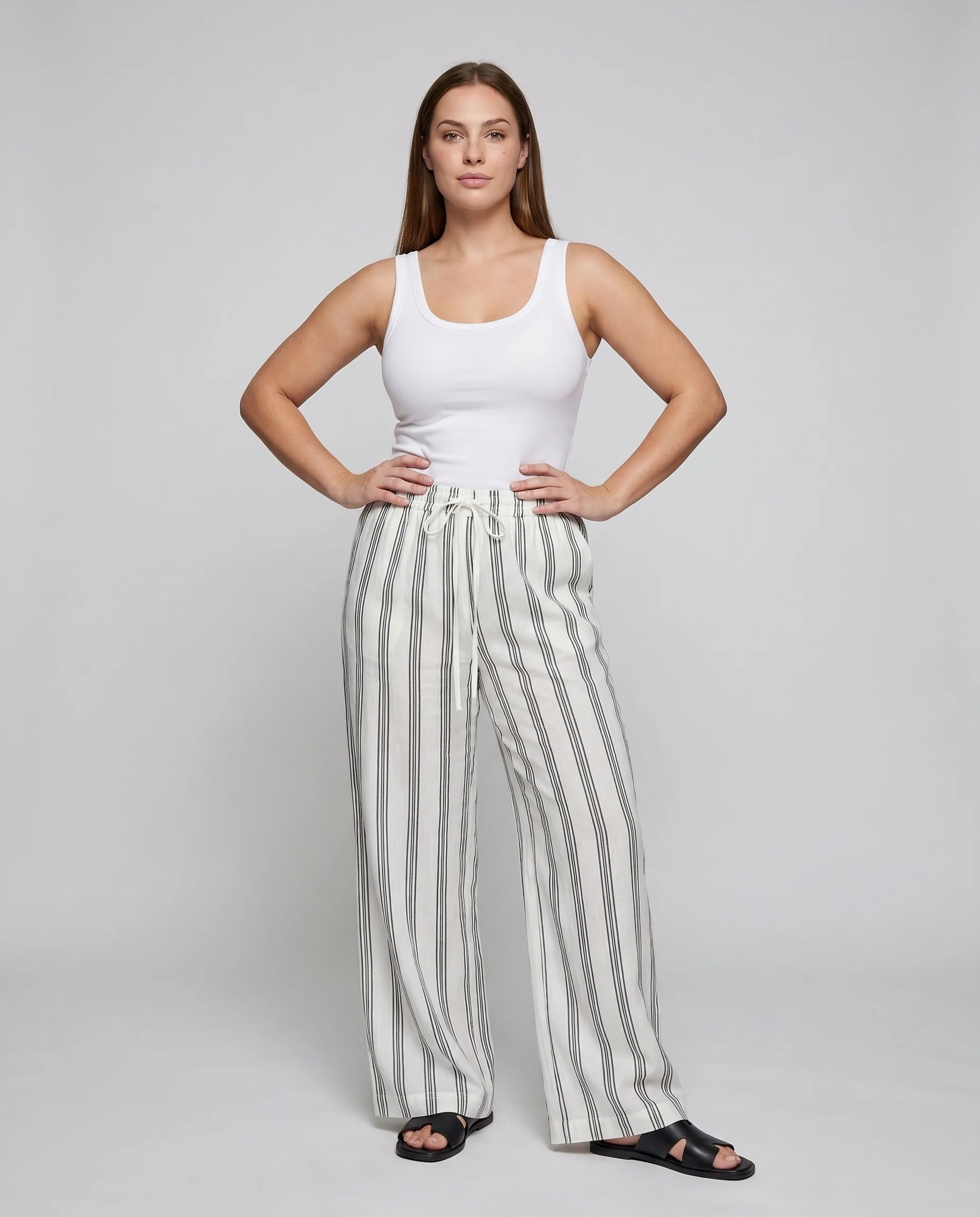 Damen luftige Leinenhose mit eleganten Streifen