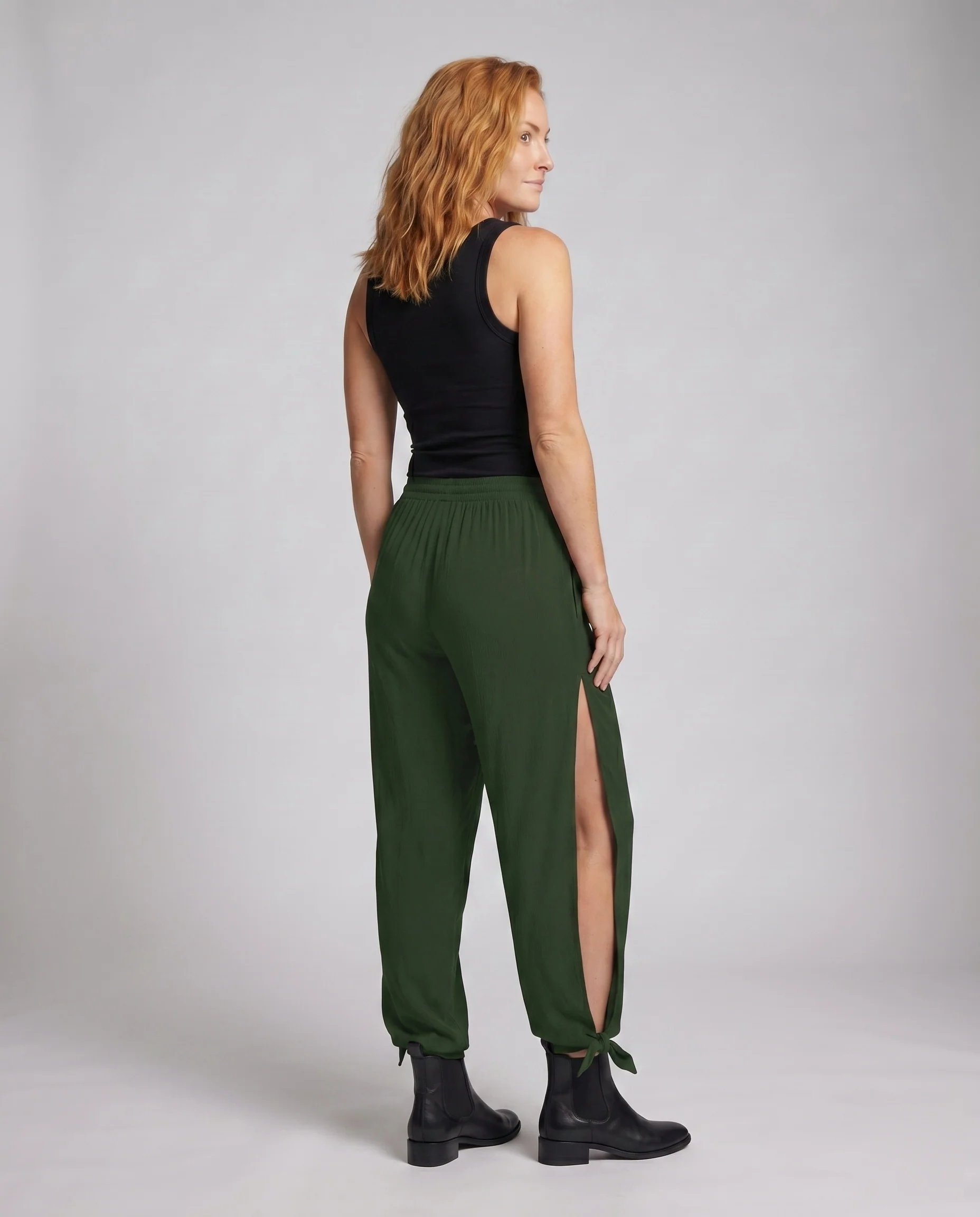 Damen luftige Palazzo-Hose mit seitlichem Schlitz und Kordelzug - Image 4