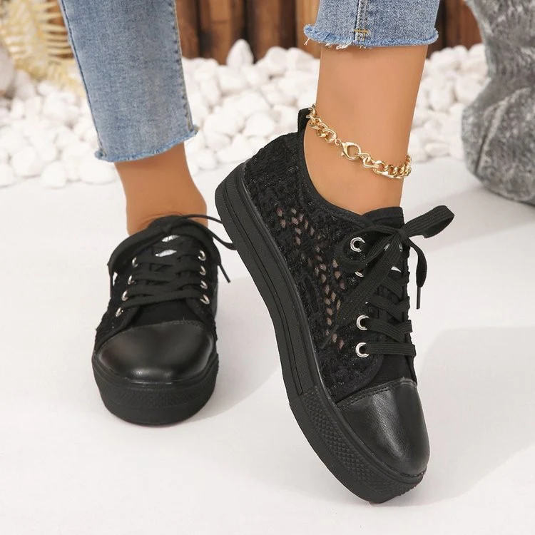 Damen luftige Sneaker mit floraler Häkeloptik und bequemem Plateau R&B - Image 6