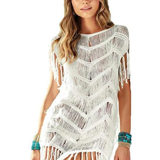 Damen luftiger Häkel-Strandponcho mit Fransen und elegantem Design R&B - Image 4