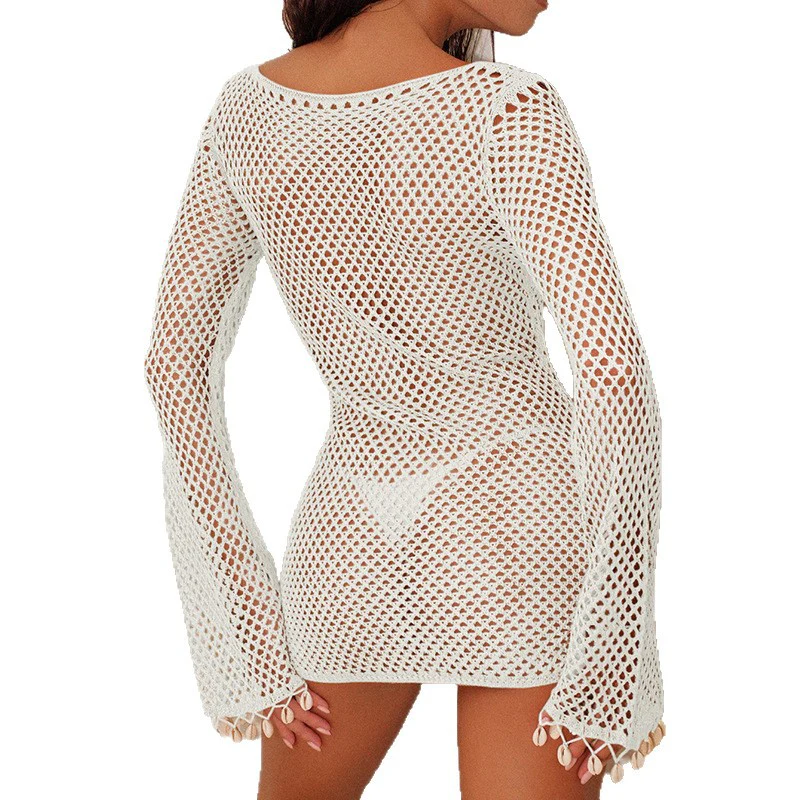 Damen luftiger Häkel-Strandüberwurf mit Muschelverzierung R&B - Image 5