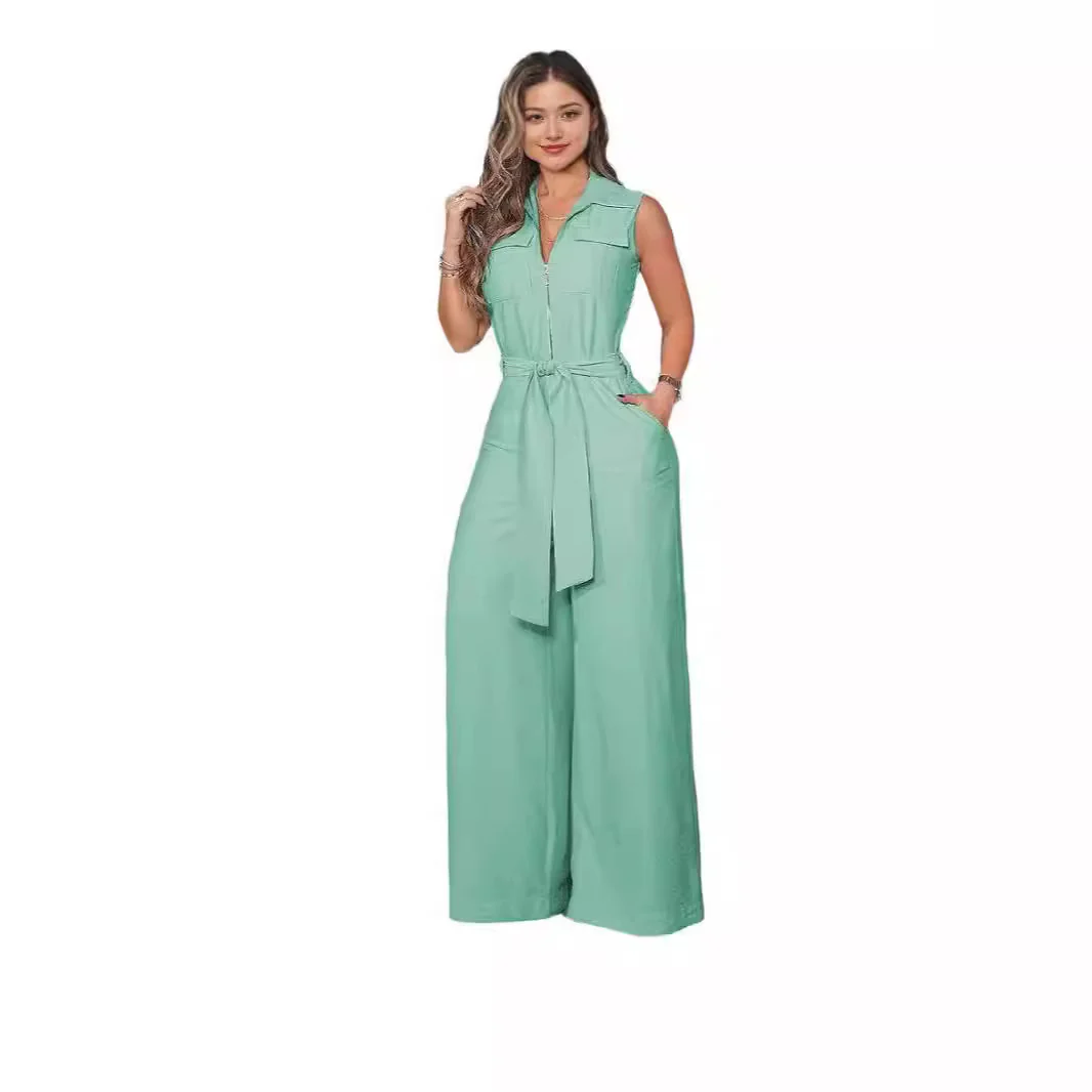 Damen Luftiger Jumpsuit mit Gürtel und Taschen R&B - Image 2