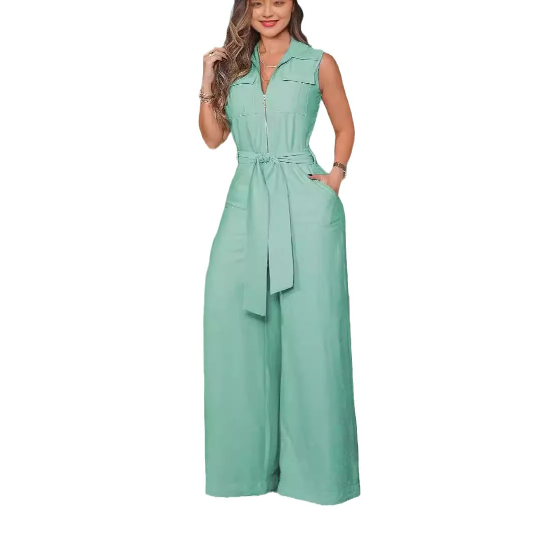 Damen Luftiger Jumpsuit mit Gürtel und Taschen R&B - Image 5