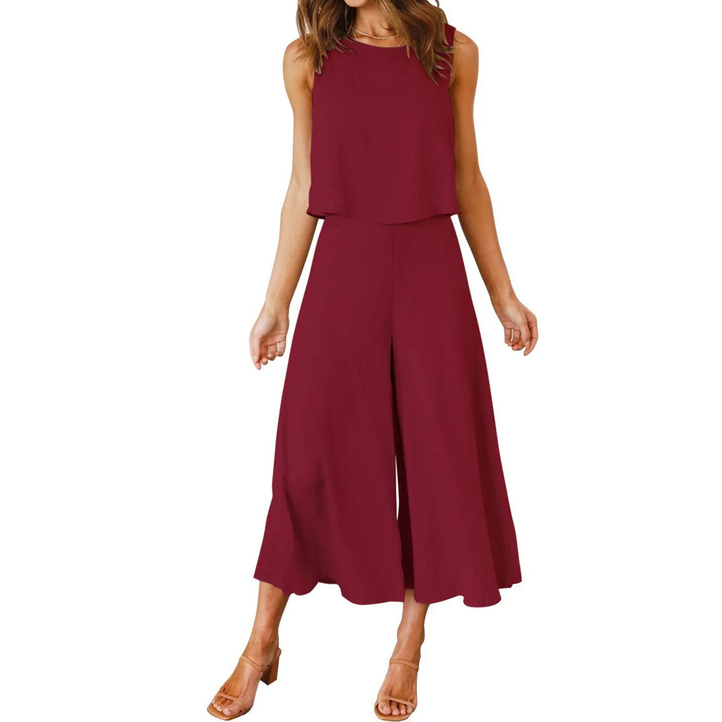Damen Luftiger Jumpsuit mit Schwingendem Bein und Ärmellosem Design R&B - Image 11