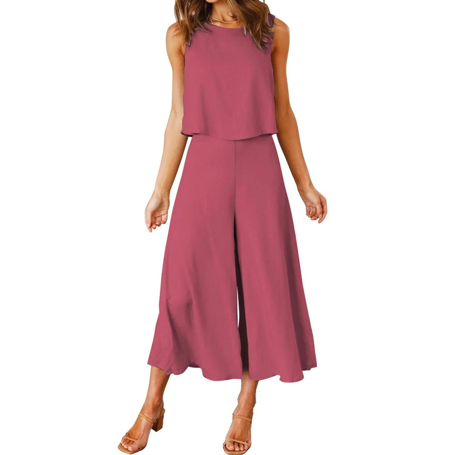 Damen Luftiger Jumpsuit mit Schwingendem Bein und Ärmellosem Design R&B - Image 18