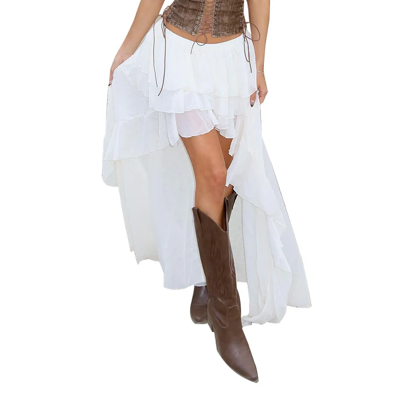 Damen luftiger Maxi-Rock mit Rüschendetails und elastischem Bund R&B - Image 5